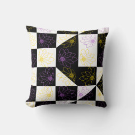 blomma i Monokroma Aesthetic Checker mönster Kudde