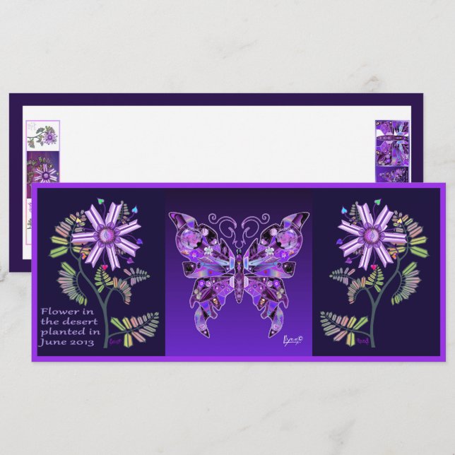 blomma i öknen och P Butterfly 31-kortet Meddelande (Fram/baksida)