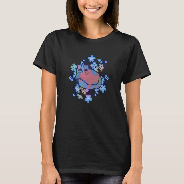Blomma Katt Söt Blå Kattungar Rosa Katt T Shirt (Framsida)