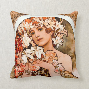 Blomma konst Alphonse Mucha Kudde