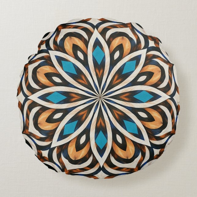 Blomma Mandala Väva  Rund Kudde (Framsidan)