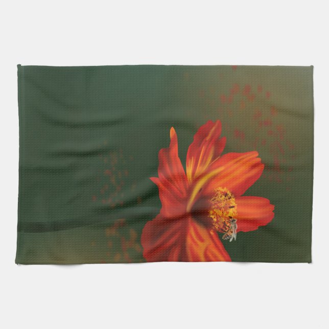 Blomma med bi kökshandduk (Horisontell)
