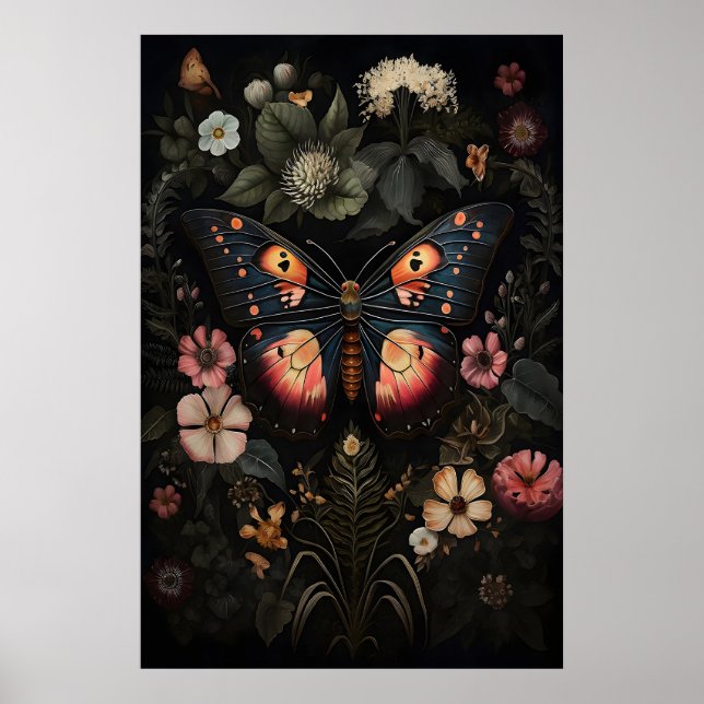 Blomma Mörk Fjäril, Moody Moth Väggtryck Poster (Framsidan)