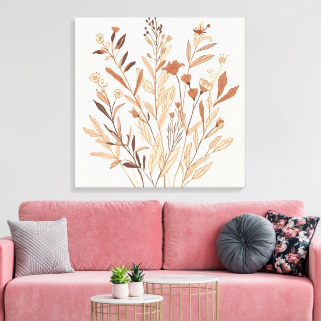Blomma och blad – Minimal Boho Botanisk Väggkonst Canvastryck (Insitu (Vardagsrum))