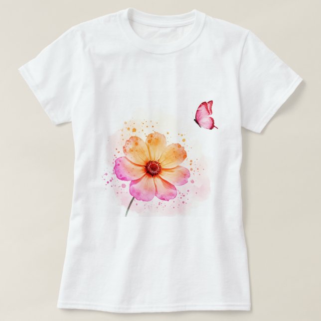Blomma och en fjäril t shirt (Design framsida)