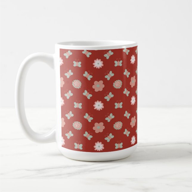 blomma och fjäril mönster kaffemugg (Vänster)