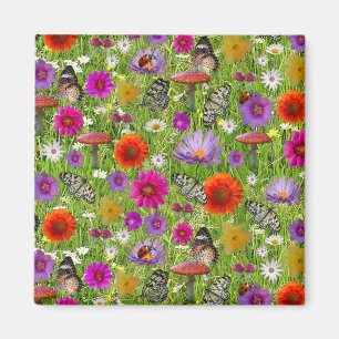 Blomma- och fjärilsCollagemönster Magnet