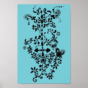 Blomma och fjärilsdandydoodle poster
