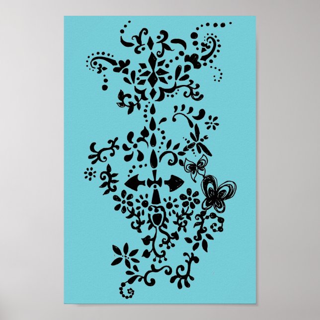 Blomma och fjärilsdandydoodle poster (Framsidan)