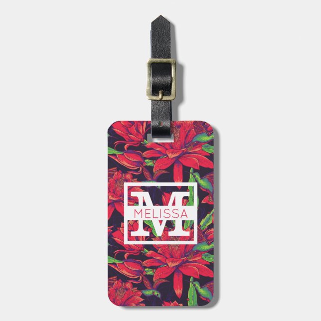 Blomma- och för Hummingbirds | Monogram Bagagebricka (Vertikal Framsida)