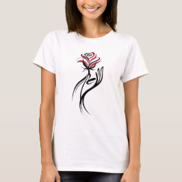 Blomma och Hand Linjekonst T Shirt