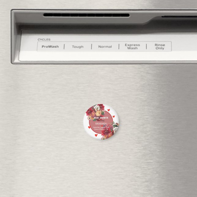 Blomma och hjärta Baby Shower-inbjudan Magnet (In Situ (Dishwasher))