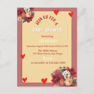 Blomma och hjärta Baby Shower-inbjudan Vykort