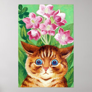Blomma och katt, Louis Wain Poster