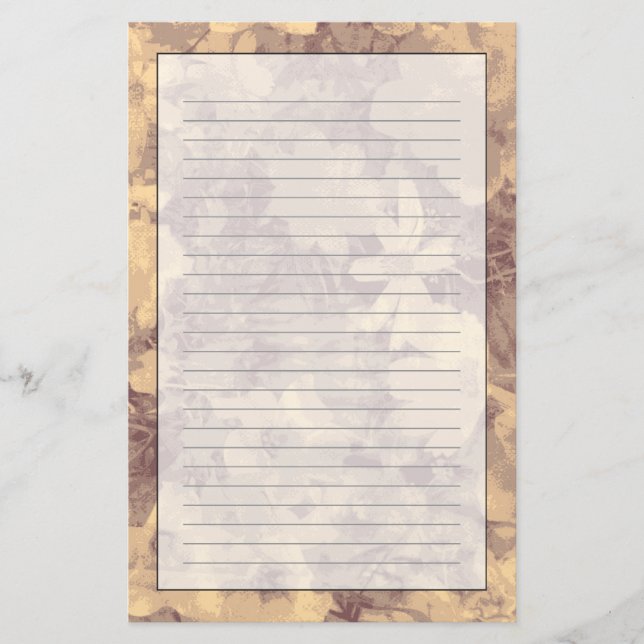 Blomma- och lövkamouflagemönster på beige brevpapper (Framsida)