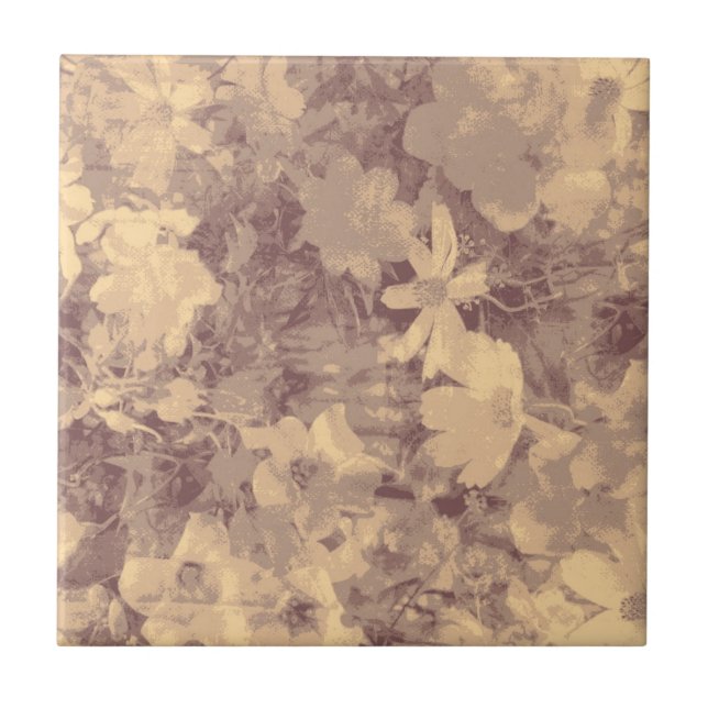 Blomma- och lövkamouflagemönster på beige kakelplatta (Framsidan)