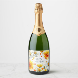 blomma ram födelsedag champagne flaska etikett