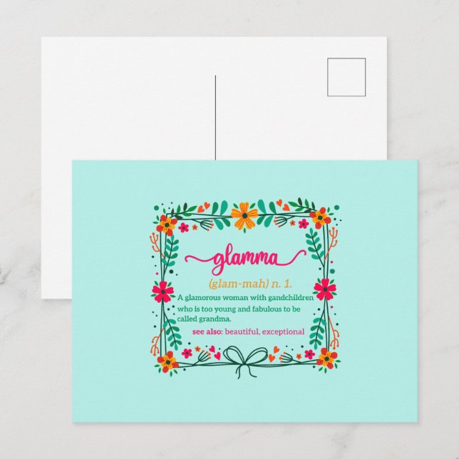 Blomma Ram Glamma Mormor Farmor Definition Vykort (Fram/baksida)