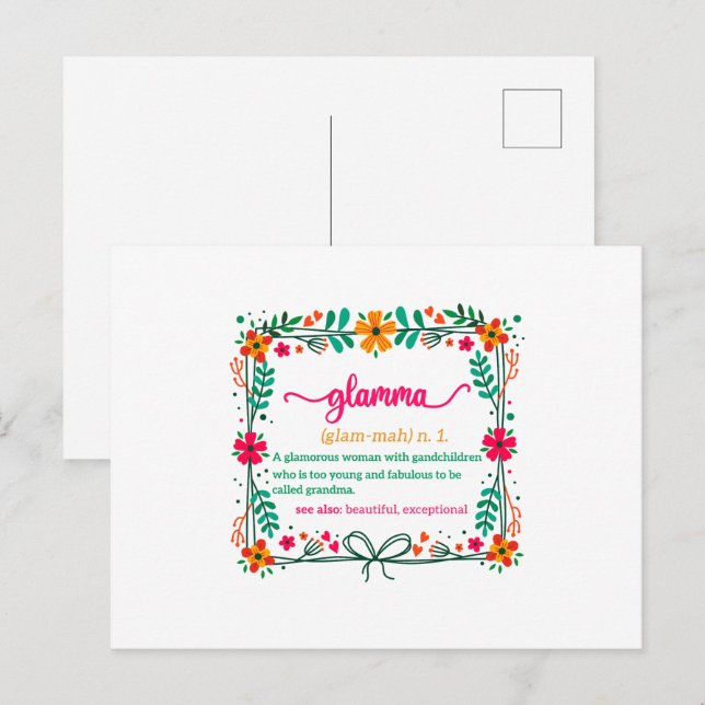 Blomma Ram Glamma Mormor Farmor Definition Vykort (Fram/baksida)