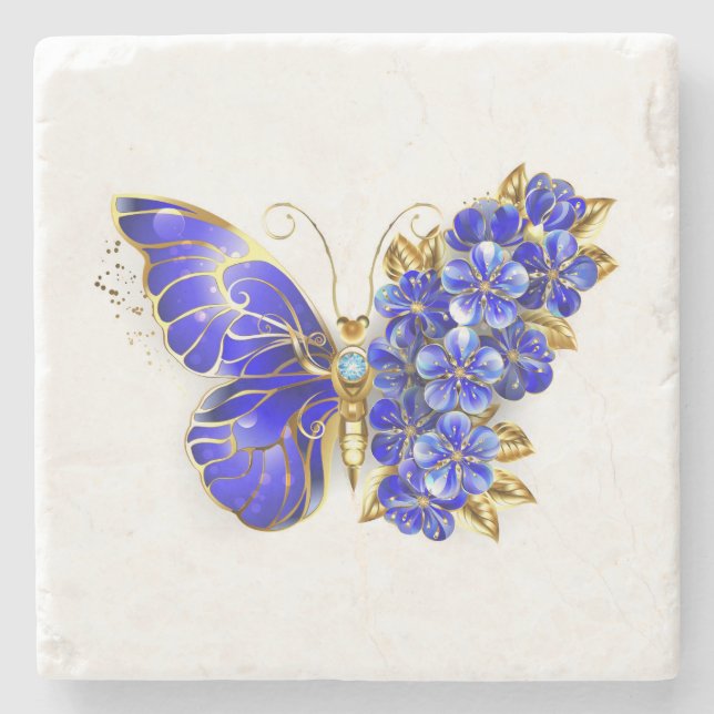 Blomma Safir Fjäril Stenunderlägg (Framsidan)