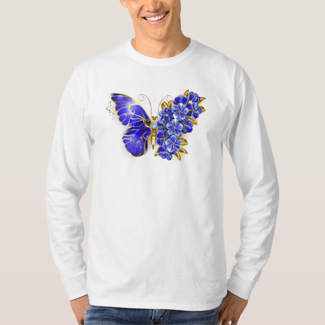 Blomma Safir Fjäril T Shirt (Framsida)