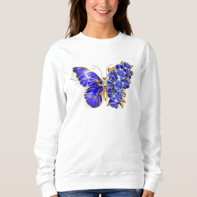 Blomma Safir Fjäril T Shirt (Framsida)