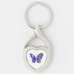 Blomma Safir Fjäril Twisted Heart Silverfärgad Nyckelring