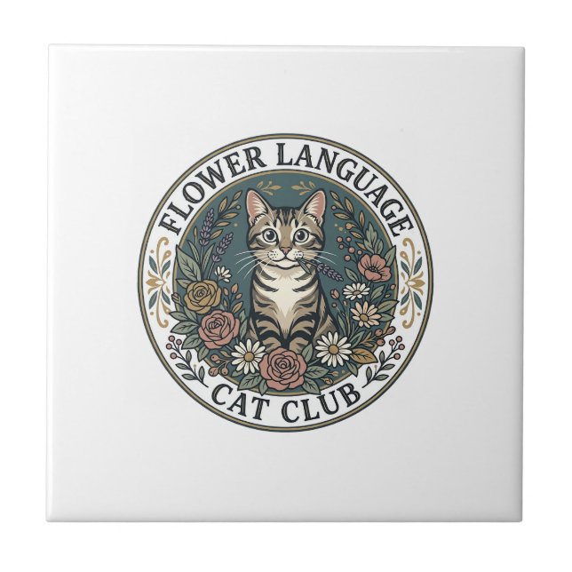 Blomma Språk Katt Katt Grafisk Tee Konst - Blomma  Kakelplatta (Framsidan)