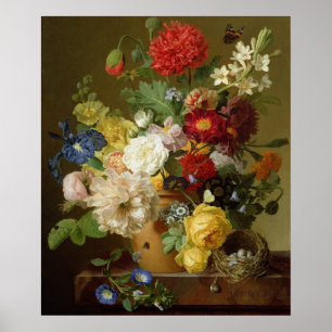 Blomma stilleben på en marmoravsats, 1800-01 poster