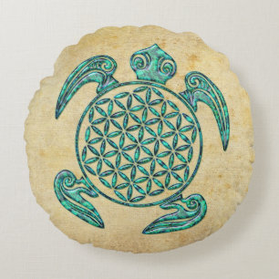 Blomma turkos för sköldpadda av för liv-/Blume des Rund Kudde
