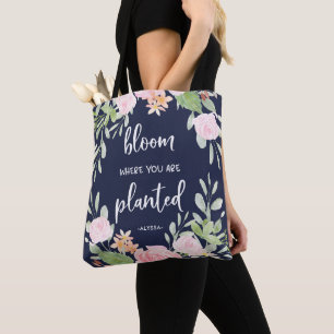 Blomma var du är planterad blom- typografi tygkasse