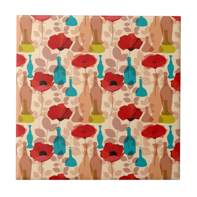 Blomma-, vas- och flaskamönster kakelplatta (Framsidan)