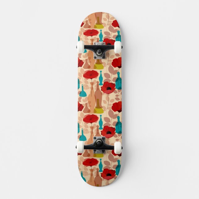 Blomma-, vas- och flaskamönster skateboard bräda 19,5 cm (Framsida)