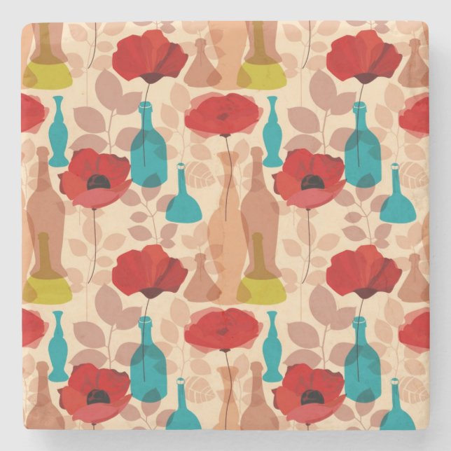 Blomma-, vas- och flaskamönster stenunderlägg (Framsidan)