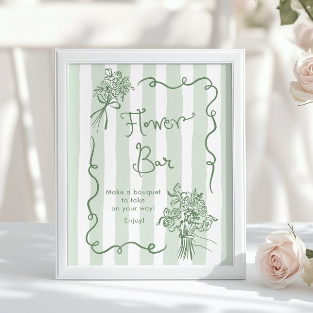Blommabar Whimsical Sagegrön Handritad Bröllop Poster (Skapare uppladdad)