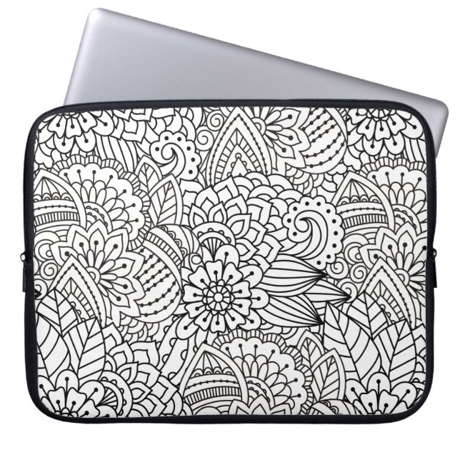 Blommadesignklotter Laptop Sleeve (Framsidan)