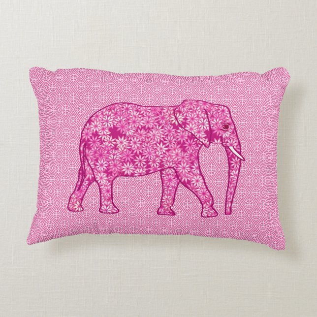 Blommaelefant - fuchsia rosa prydnadskudde (Baksidan)