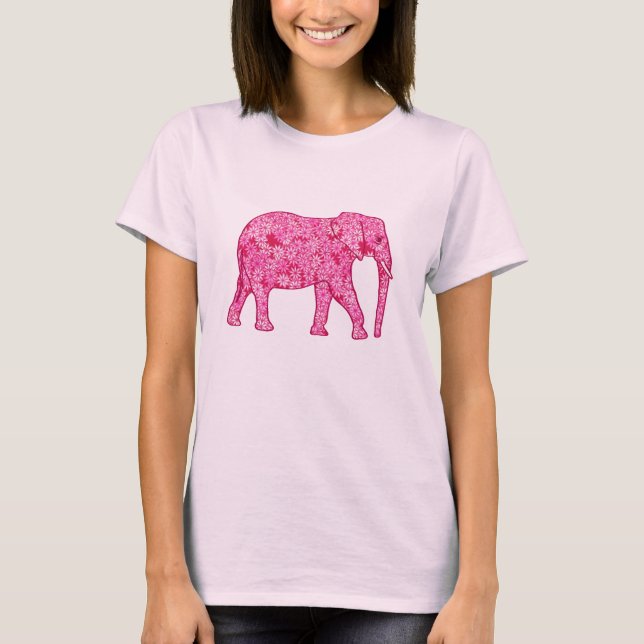 Blommaelefant - fuchsia rosa t-shirt (Framsida)