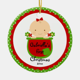 Blommaflickababy första prydnad för jul julgransprydnad keramik