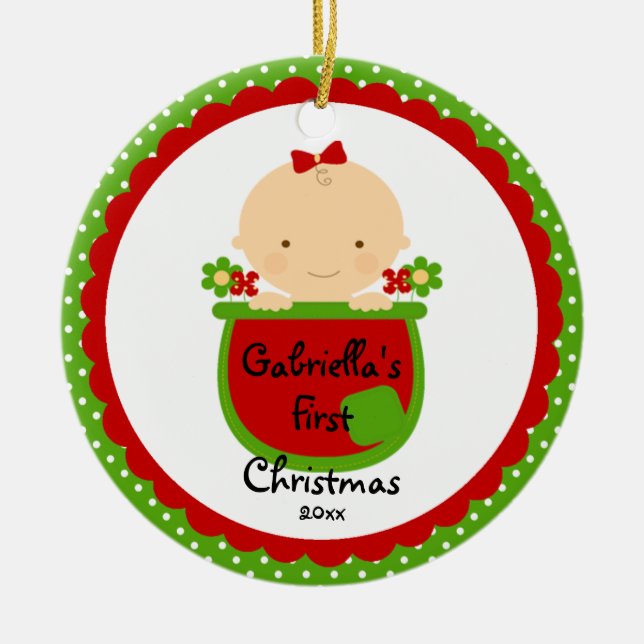 Blommaflickababy första prydnad för jul julgransprydnad keramik (Framsidan)