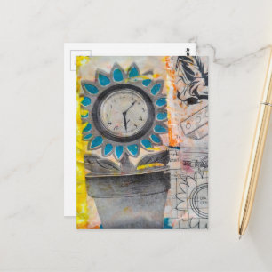 Blommaklockans planer blandteknisk collage vykort