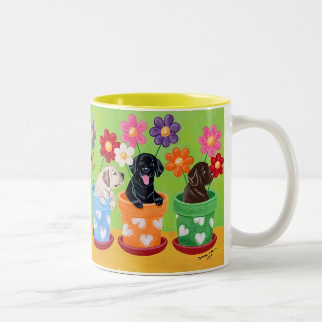 BlommakrukaLabrador valpar Två-Tonad Mugg (Höger)