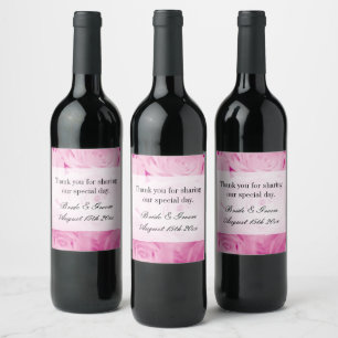 Blommallen elegant rosa ros bröllop vinflaska etikett