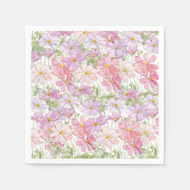 Blommålning av rosa och lila pappersservett (Framsidan)