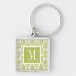 Blommamönster för Monogram Hygge Fyrkantig Silverfärgad Nyckelring