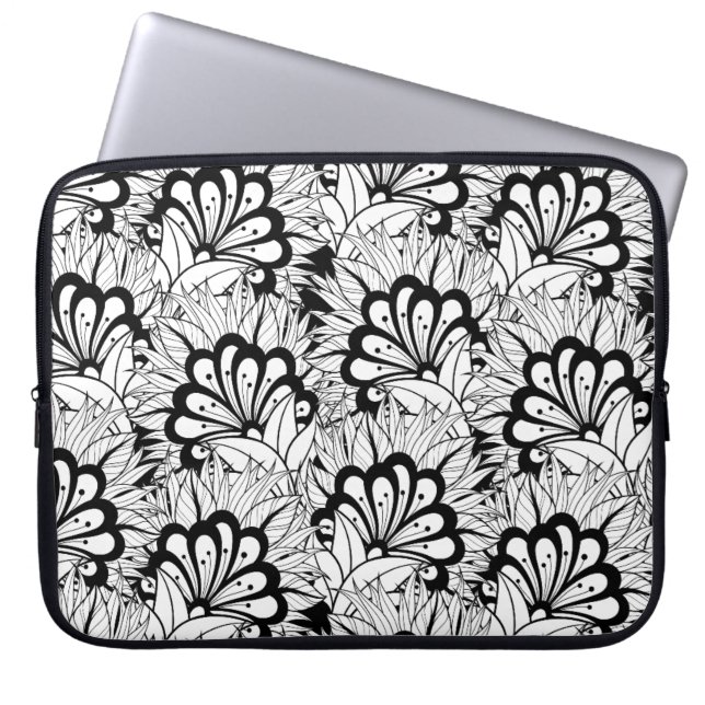 Blommamönsterklotter Laptop Sleeve (Framsidan)