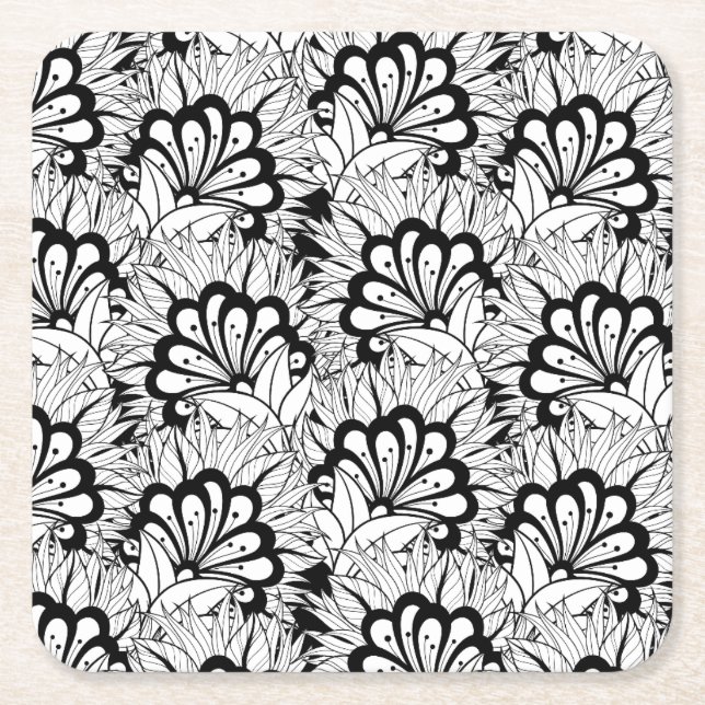 Blommamönsterklotter Underlägg Papper Kvadrat (Framsidan)