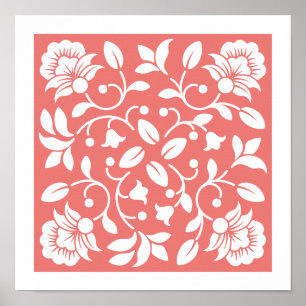 Blomman Coral och White Färg Poster