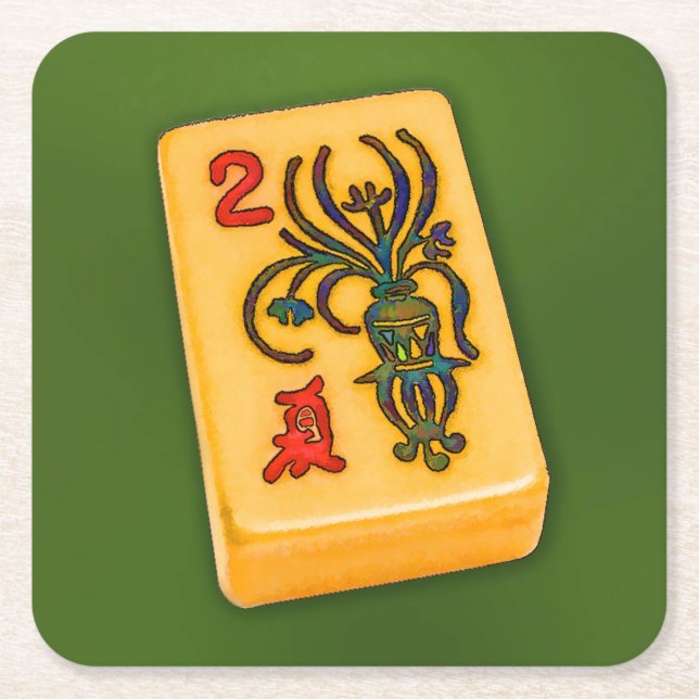 Blomman för Mah Jongg belägger med tegel Underlägg Papper Kvadrat (Framsidan)