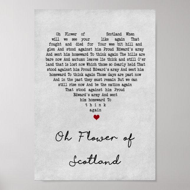 Blomman i Skottlands Grått Heart Sång Lyric Print Poster (Framsidan)